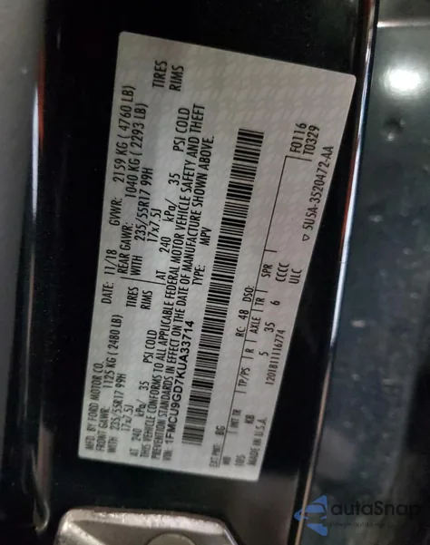 2019 Ford Escape Se from USA, damaged, VIN 1FMCU9GD7KUA33714